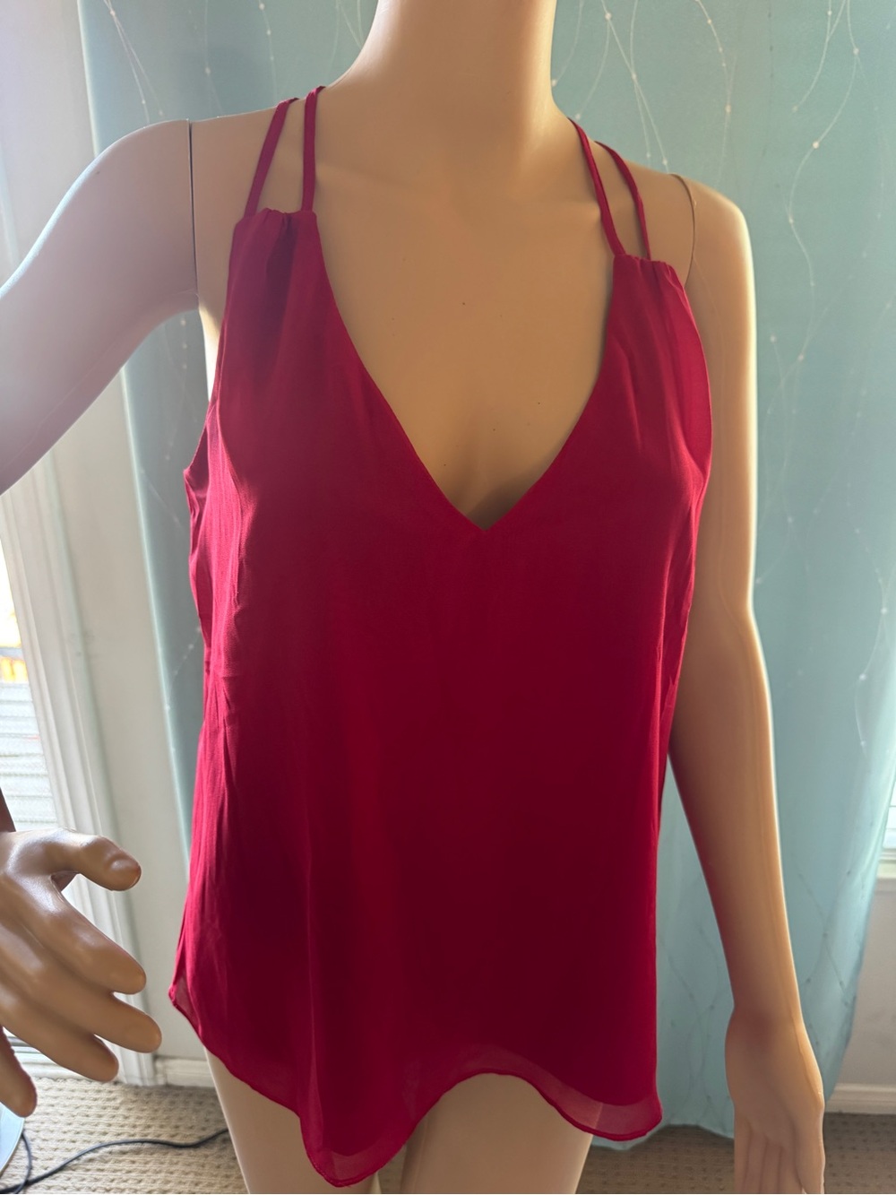 Guess Red Double Strap Tank Top | Sheer Layered Cami | Size Small